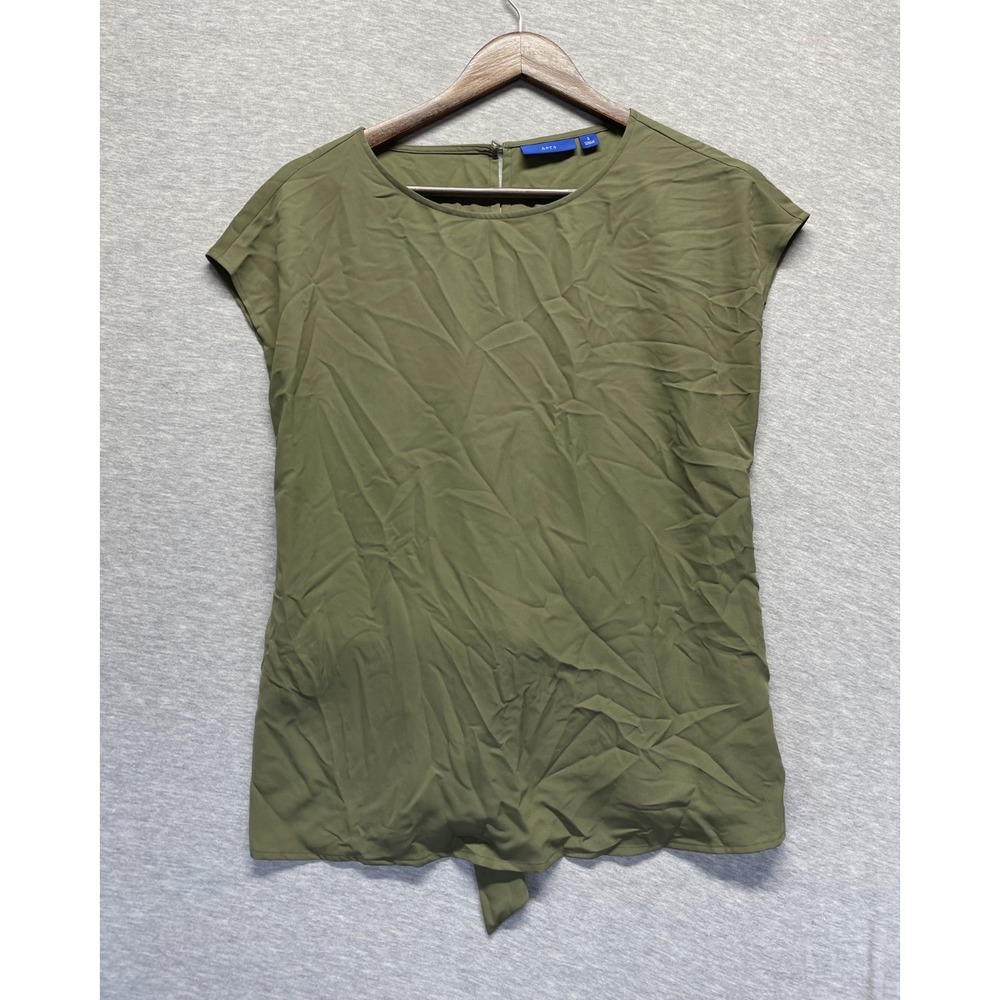 Apt. 9 Blouse Top Womens Small Olive Green Cap Sleeve Keyhole Back Belted Waist